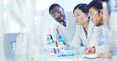 three scientists working in the lab