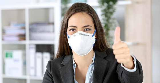 female employee wearing a face mask