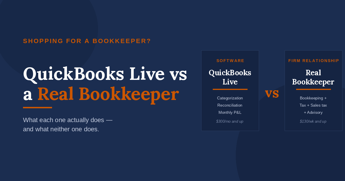 QuickBooks Live vs a real bookkeeper — comparison of what each one does for small businesses