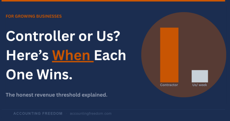 Accounting Freedom featured image comparing in-house controller cost to outsourced accounting for growing businesses.